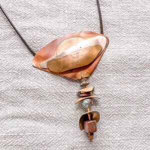 Order + Chaos Vintage Hand-Forged Mixed Metal + Leather Necklace Wearable Art